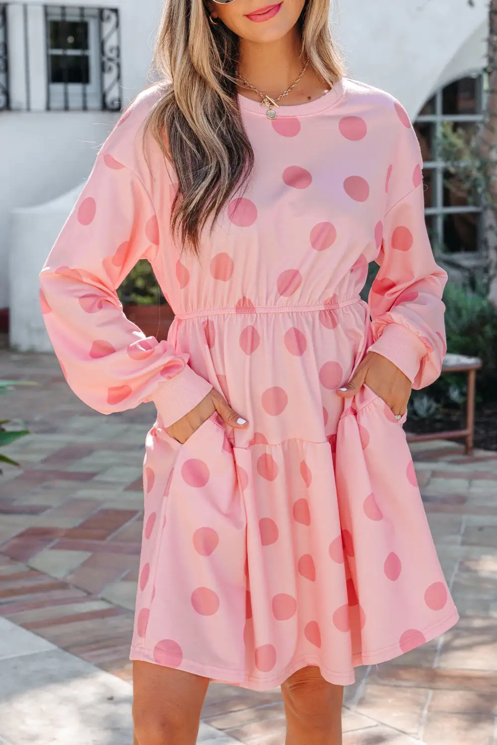 Polka Dot Printed Long Sleeve Mini Dress