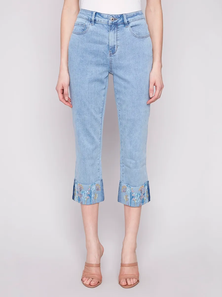 Straight-Leg Wrinkle-Free Cotton Light Blue Jeans