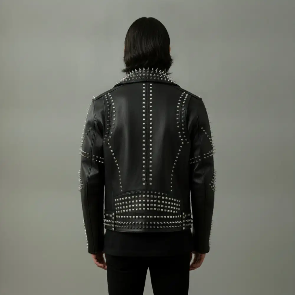 Modern Leather Biker Studded Embroidered Jacket