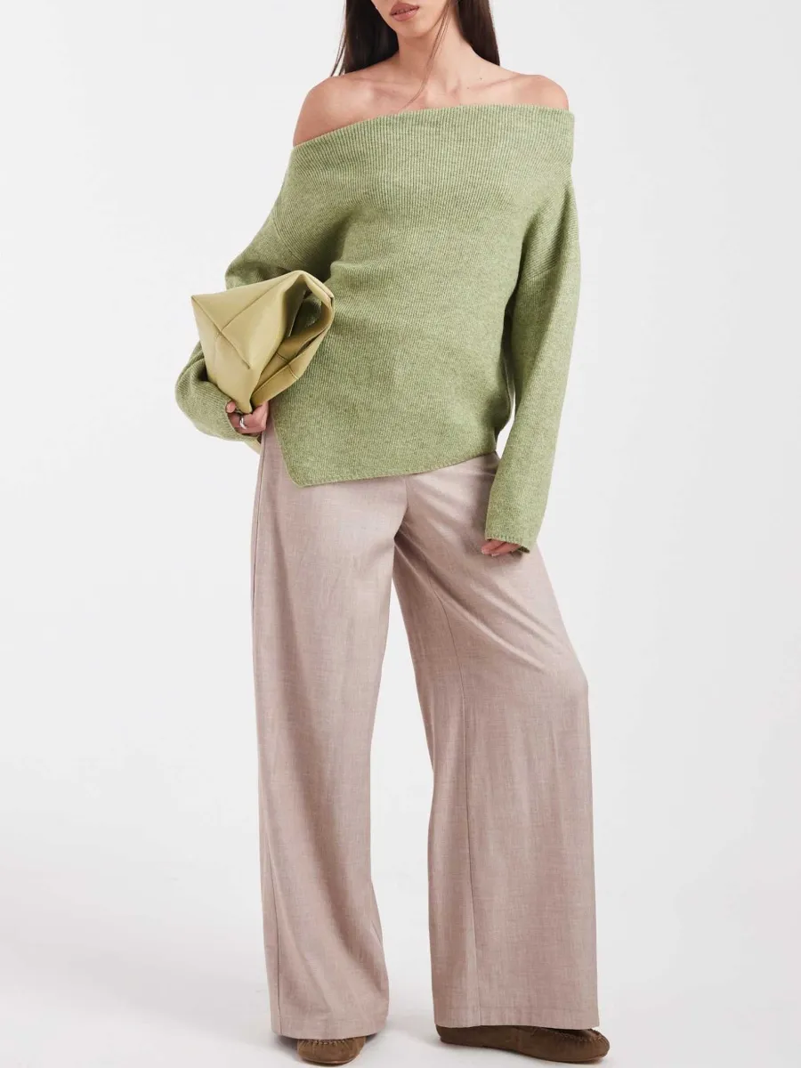 Off-Shoulder Rib-Knit Sweater