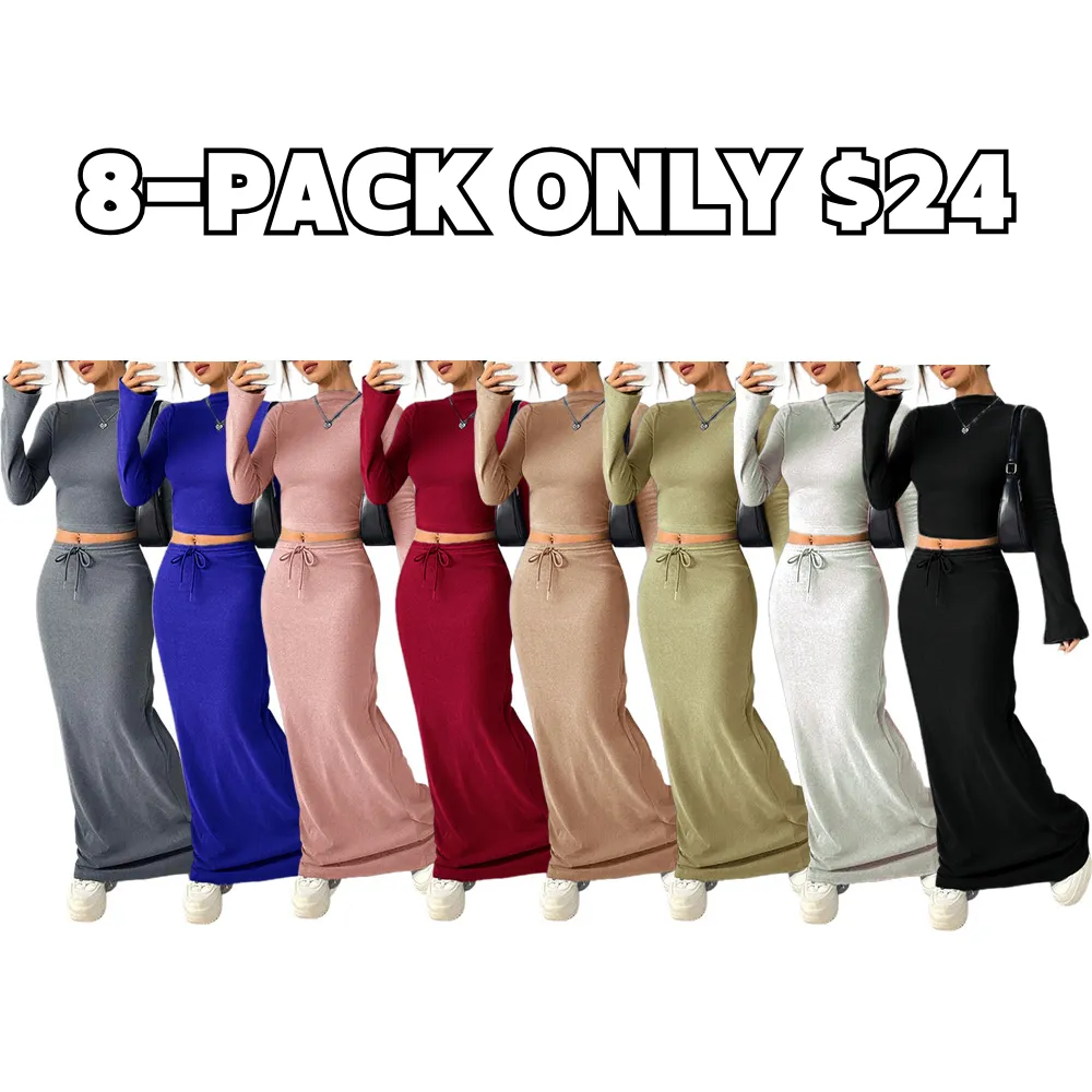 Women's Solid Flounce Sleeve Crop Tee & Skirt Two-piece Set for Daily Outdoor Wear, Women's Clothing for Spring & Fall