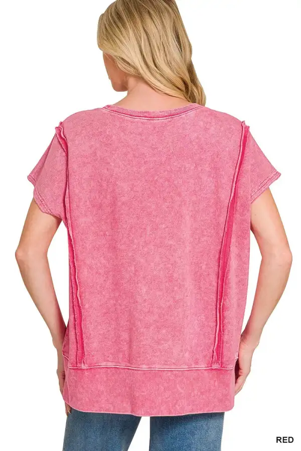 Cotton French Terry Snow Washed Oversized Hi-Low Top