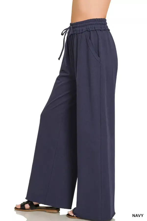 Drawstring French Terry Wide Leg Sweatpants Pants