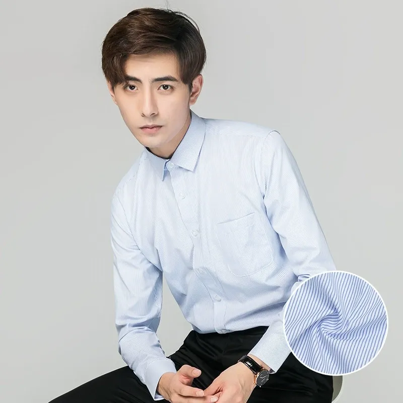 Men'S Long Sleeve Business Solid Color Cotton Breathable Shirt