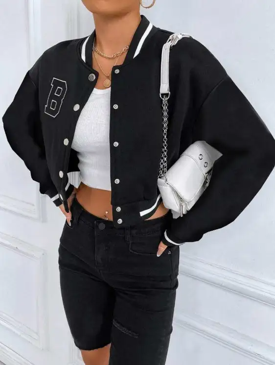 Patterned Baseball Collar Jacket