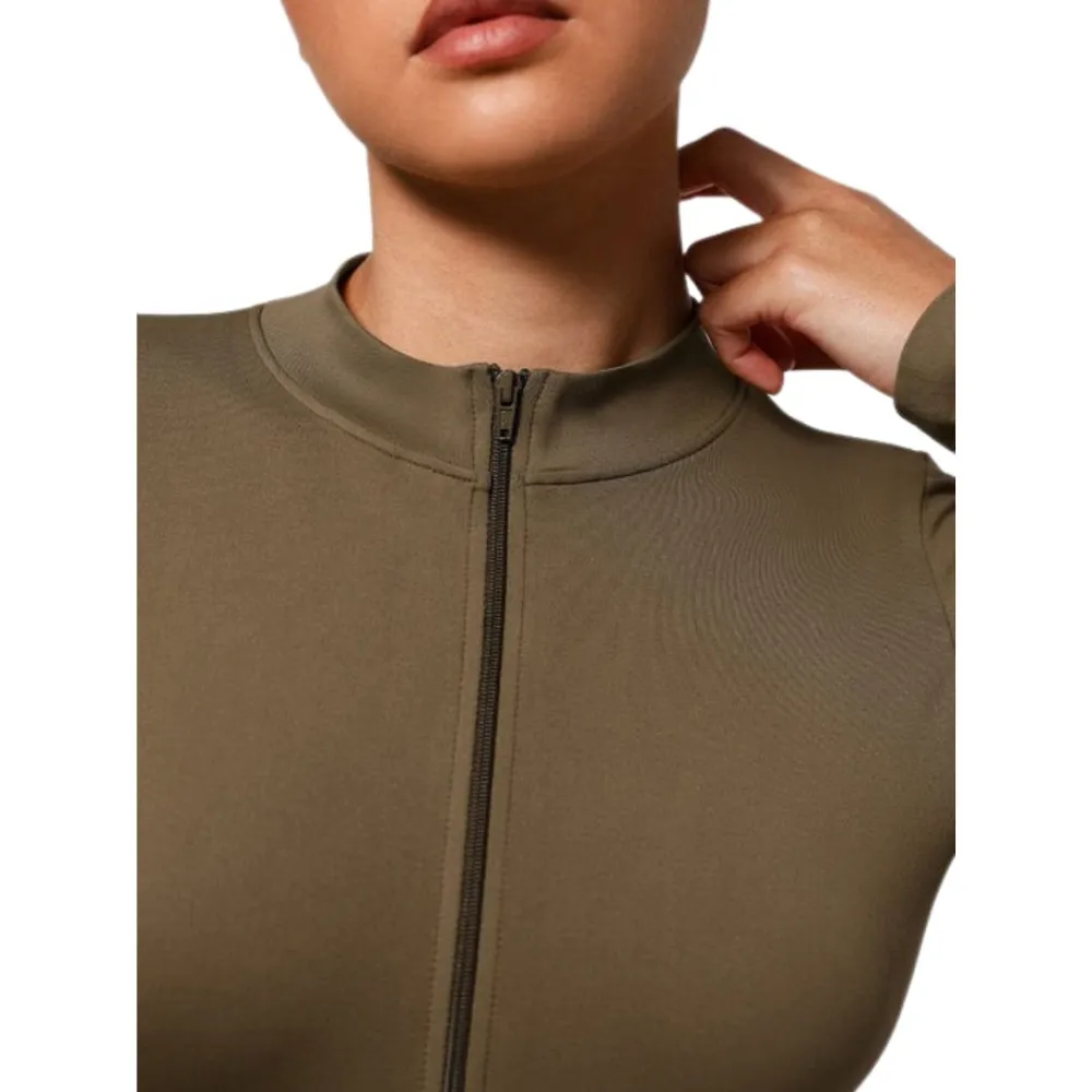 Zip Front Long Sleeve Thong Bodysuit