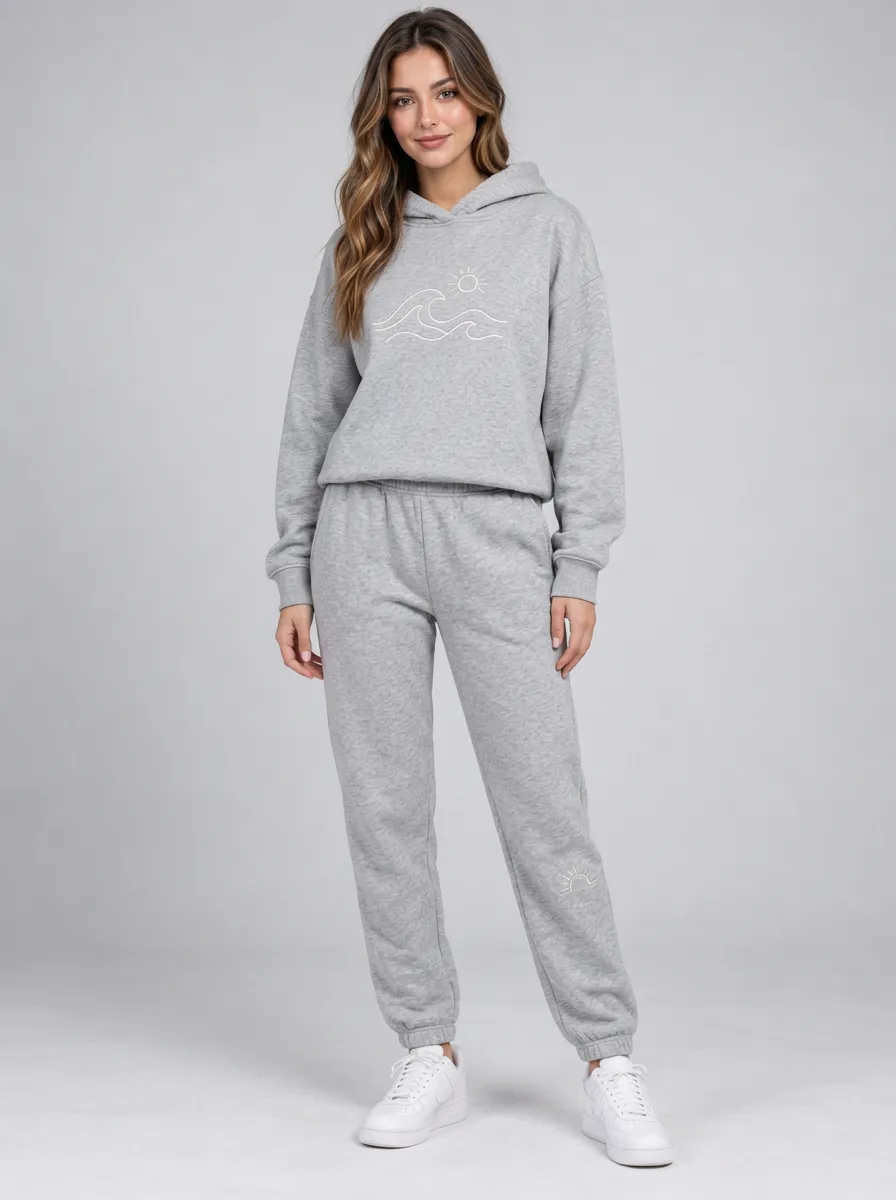Women's Heather Grey Solid Hoodie & Pants Set