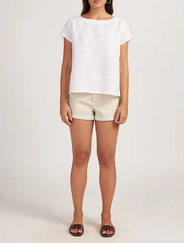Ivory Linen Boat-Neck Top