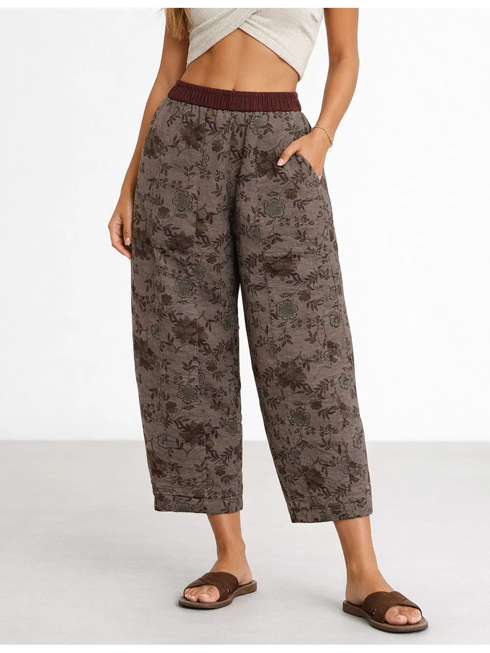 Elastic Waist Pocket Boho Barrel Pants