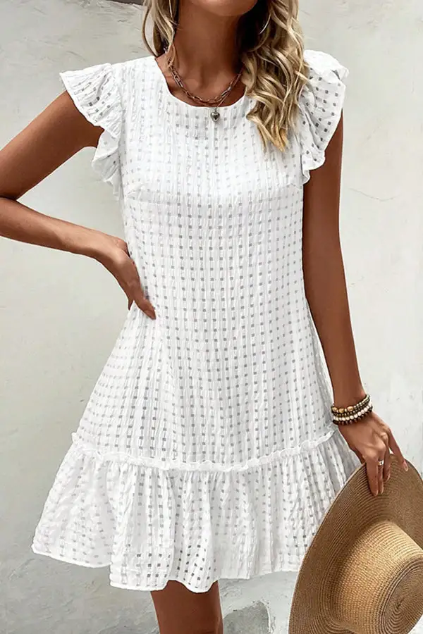 Solid Color Round Neck Mini Dress