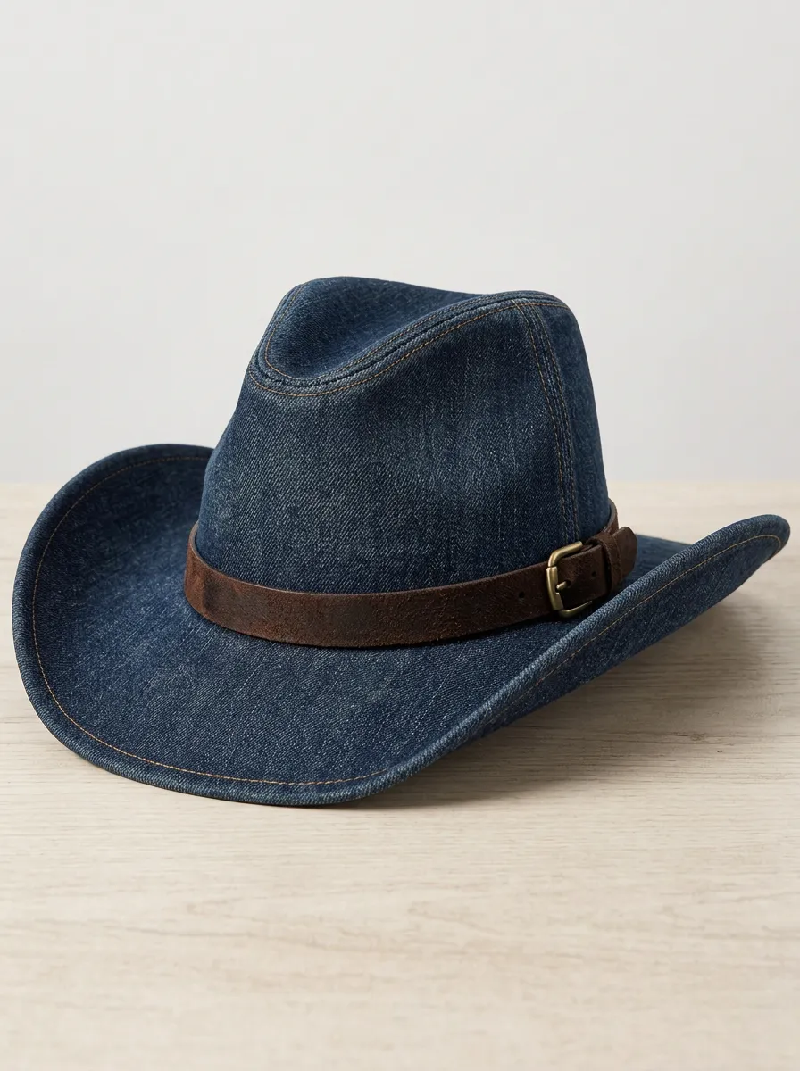 Outdoor Ready Leather Look Curved Brim Breathable Men's Cowboy Hat
