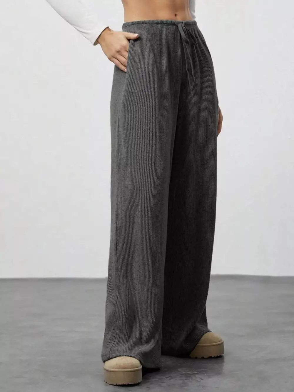 Wide Leg Relaxed Fit Drawstring Casual Pants