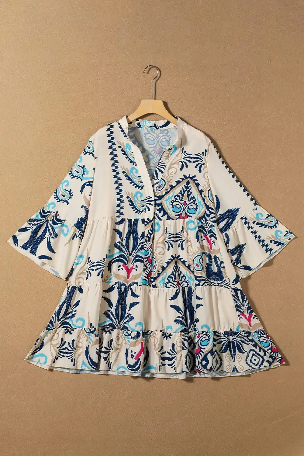 Easy Fit Printed Mini Tie Detail Dress