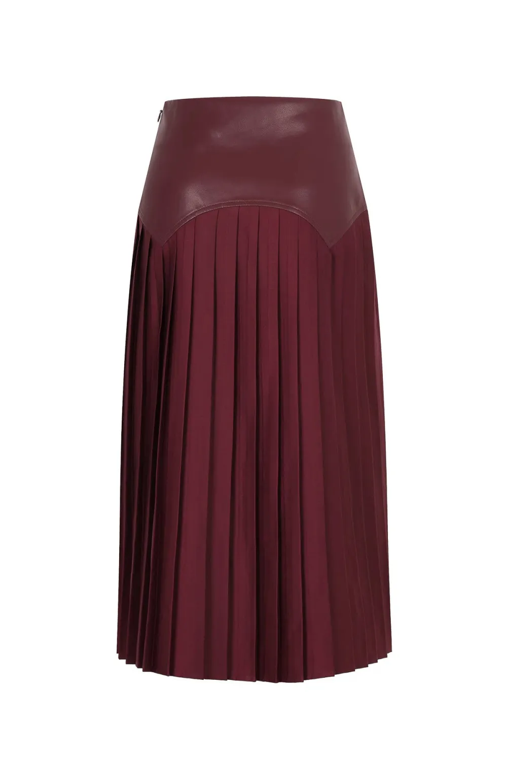 Midi Pleated Faux Leather Skirt