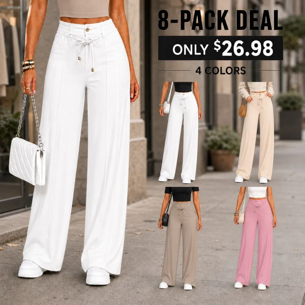 Women’s High Waisted Wide Leg Pants With Drawstring Waist Soft Lightweight Casual Trousers For Everyday Wear