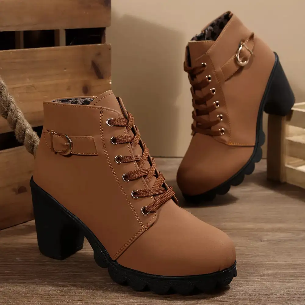 Essential Lace Up Block Heels Boots