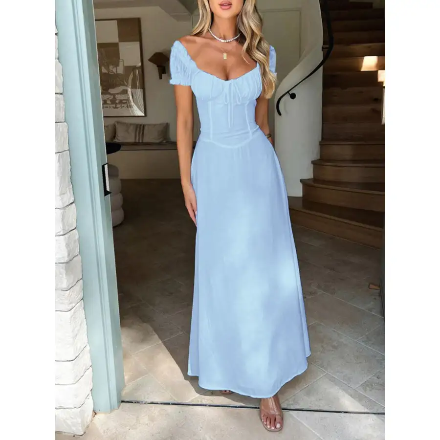Devine Sweetheart Neck Short Sleeve Maxi Dress