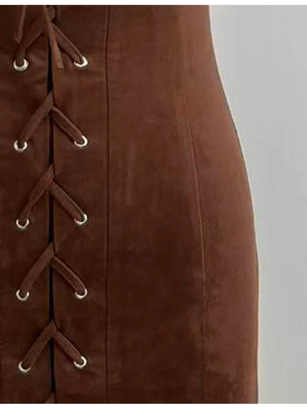 Faux Suede Cross Lace Up Bodycon Tube Mini Dress