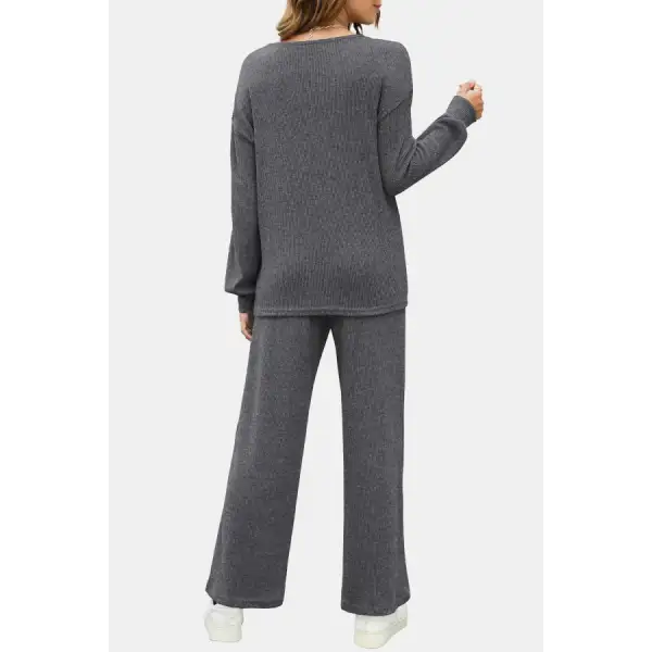 Relaxed Round Neck Long Sleeve Top and Pants Set