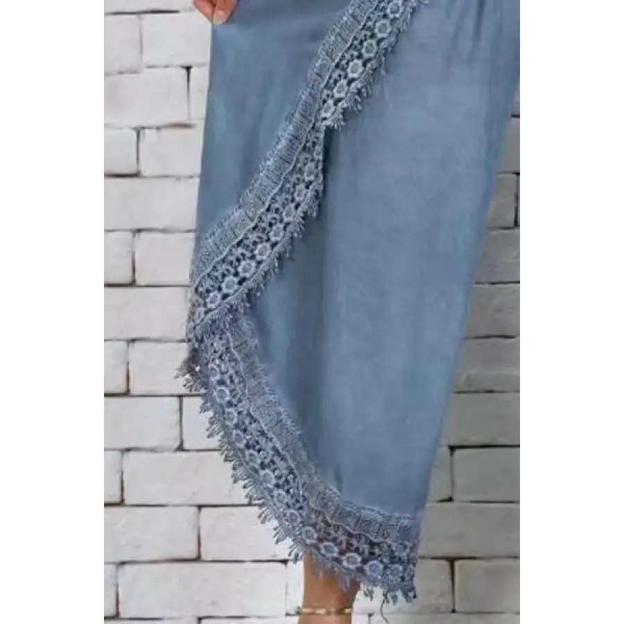 Full Size Lace Detail Wide Leg Pants Plus Size