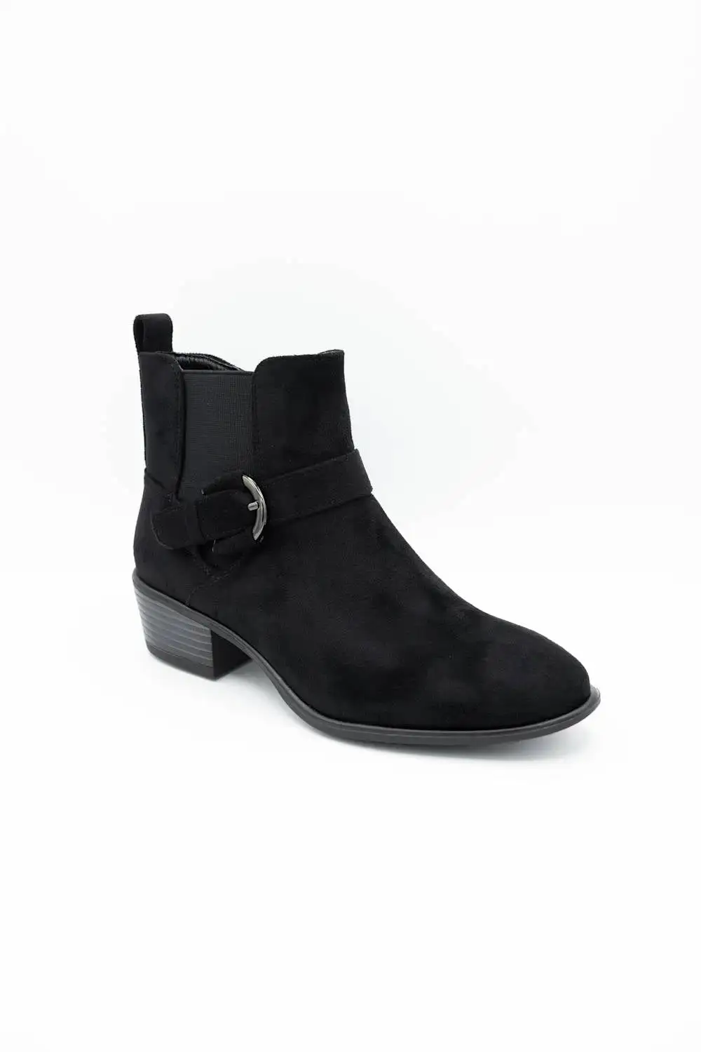 Buckle Detail Zip Entry Pointed Toe Ankle Bootie