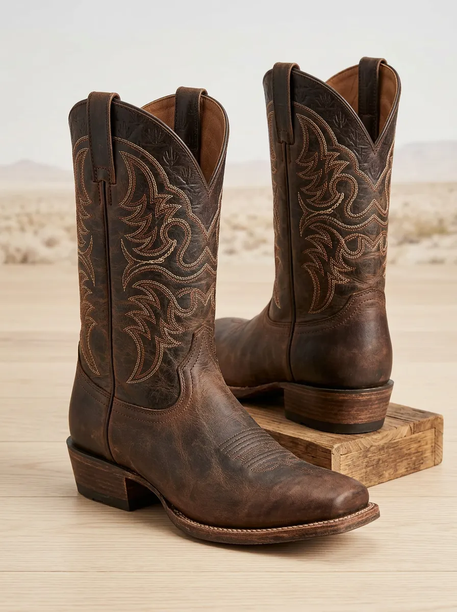 Men's Statement Western Cowboy Embroidered Distressed Cowboy Boots