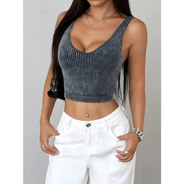 Ribbed Scoop Neck Crop Tank Top
