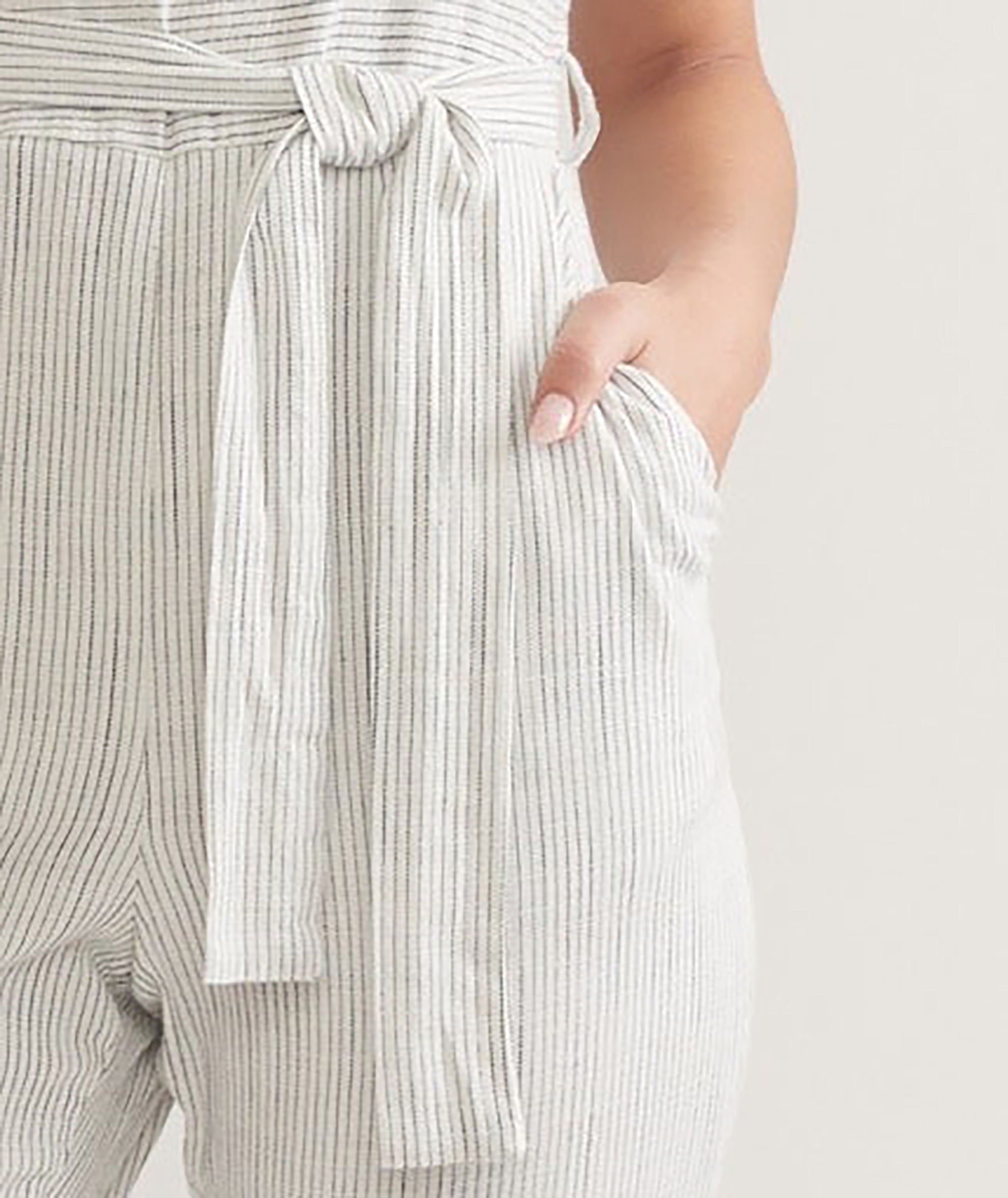 Belted Striped Linen Jumpsuit