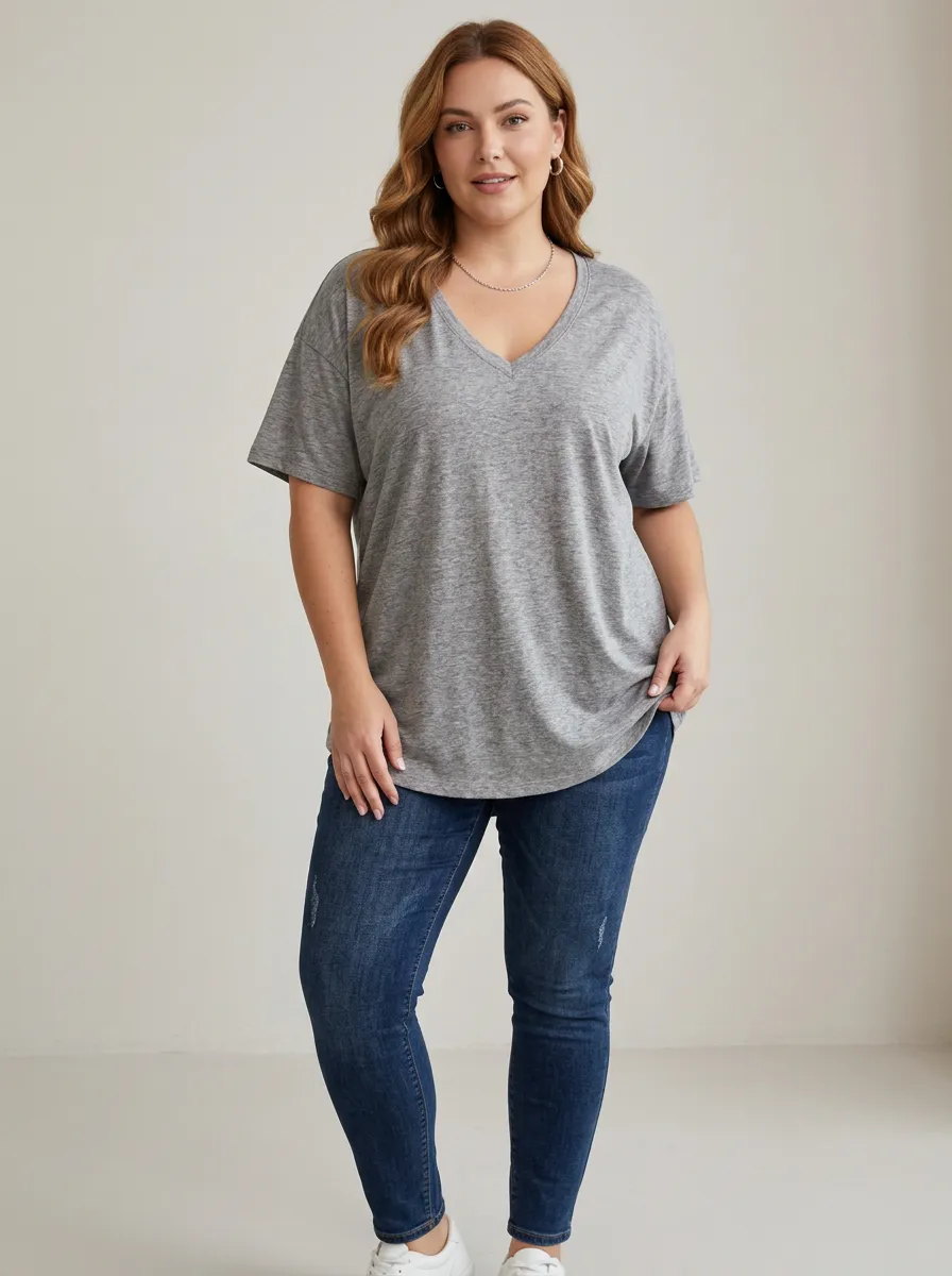 Comfort Focused Plus Size V Neck Relaxed Fit Women's Plus Size V Neck Relaxed T Shirt