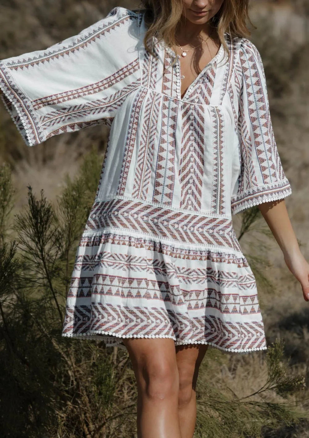 Geometric Half Sleeve Dress