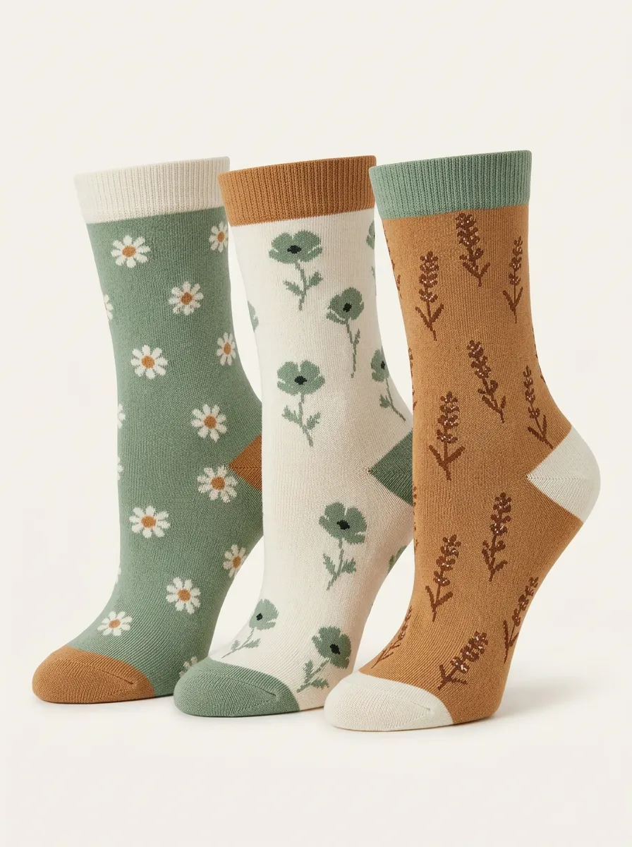 Daisy Poppy Lavender Three Pair Sock Set