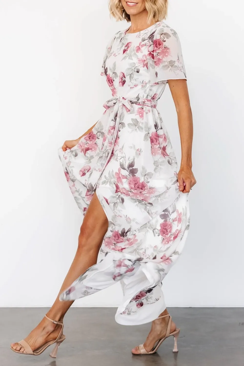 High-Waisted Versatile Slimming Round-Neck Floral Pattern Dress