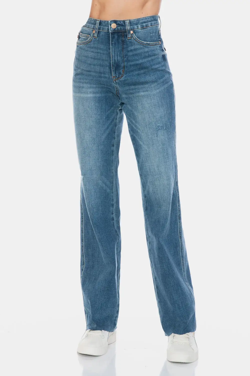 Relaxed Straight Leg Raw Hem Denim Jeans