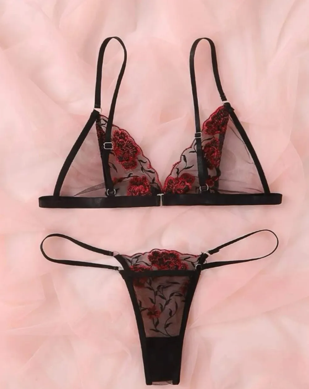 Embroidered Rose Lingerie Set