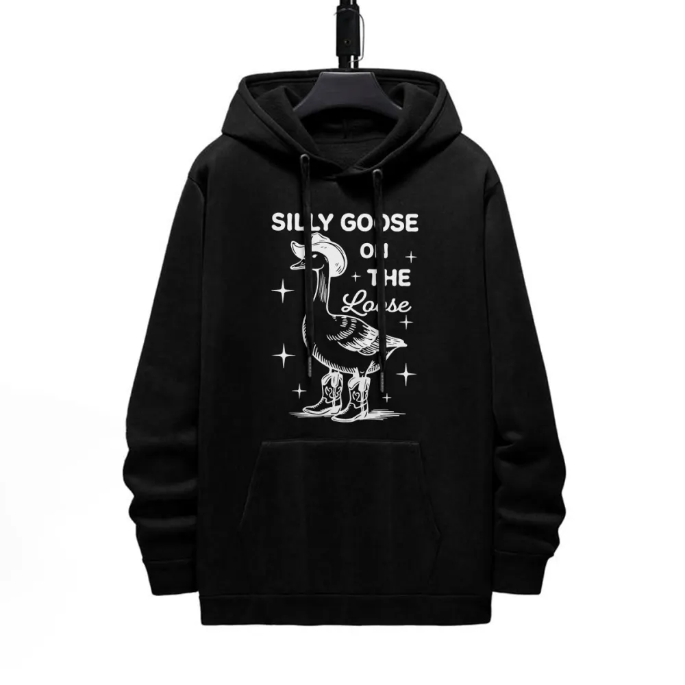 Silly Goose Pattern Printed Hoodie