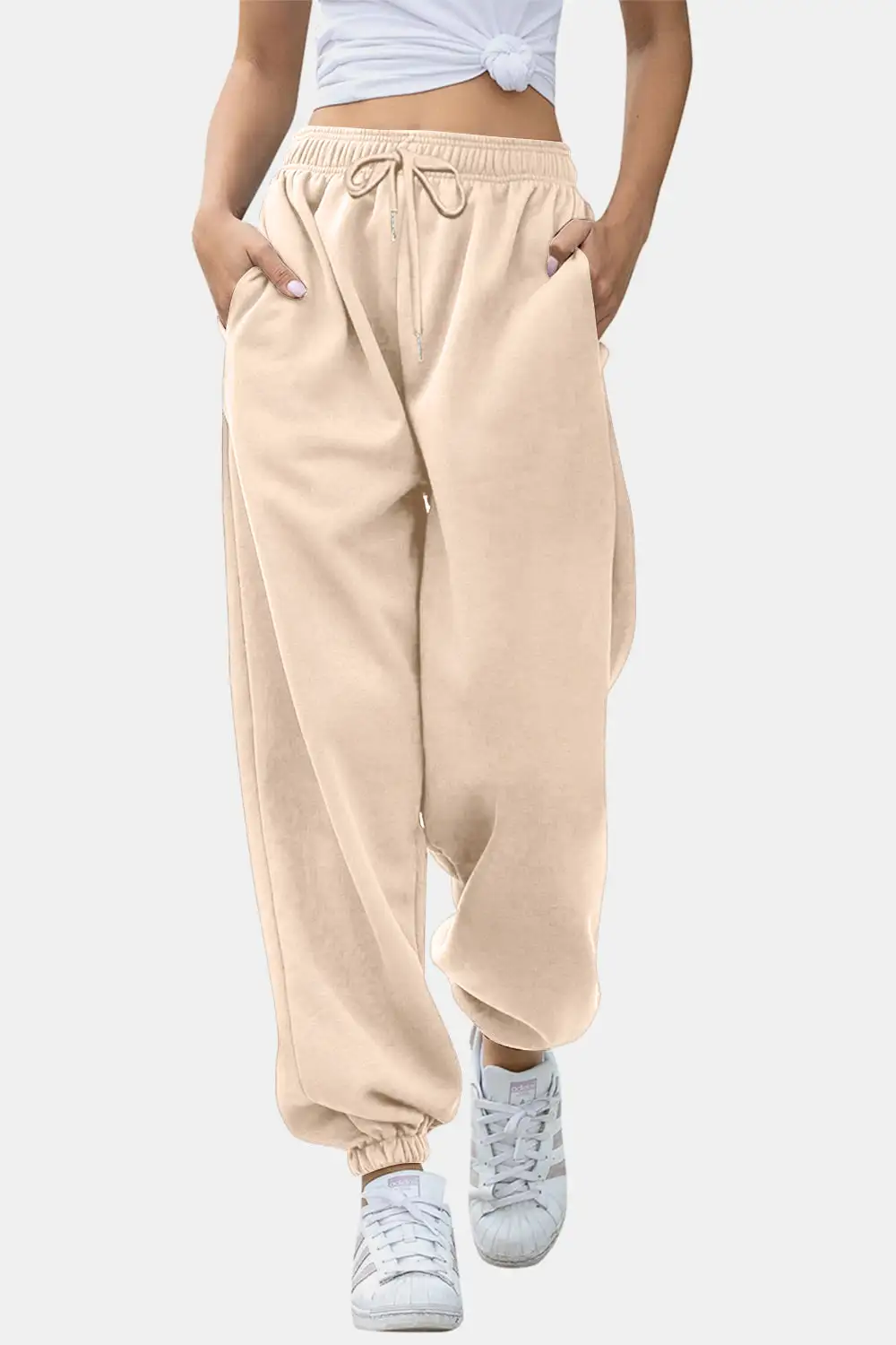 Relaxed Elastic-Waist Pocketed Jogger Pants