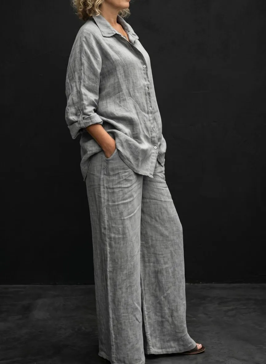 Casual Cozy Breathable Shirt and Wide Leg Pants Outfit