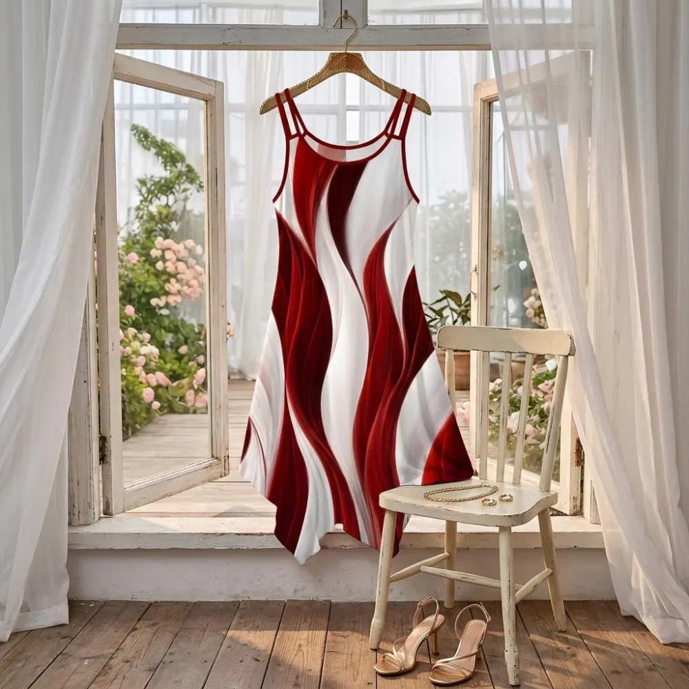 Printed Asymmetric Swirl Midi Dress