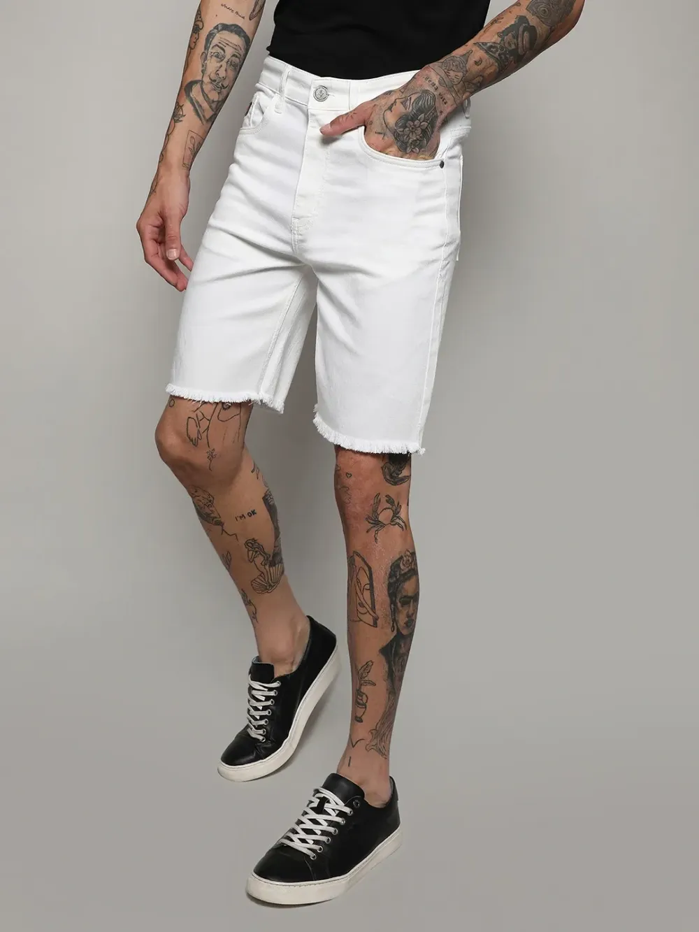 White Casual Style Denim Shorts