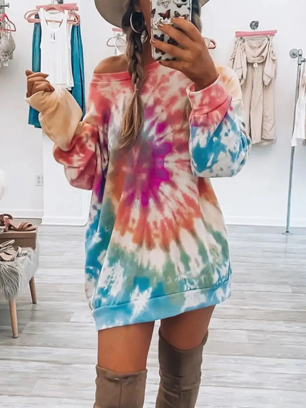 Crew Neck Long Sleeve Maxi Dress