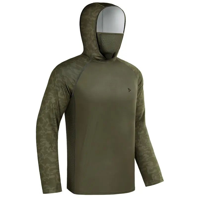 Men UPF 50+ UV Sun Hoodie Shirts with Mask Neck Gaiter  Protection Raglan Long Sleeve Lightweight Quick Dry Moisture Wicking Breathable Cooling Athletic Activewear