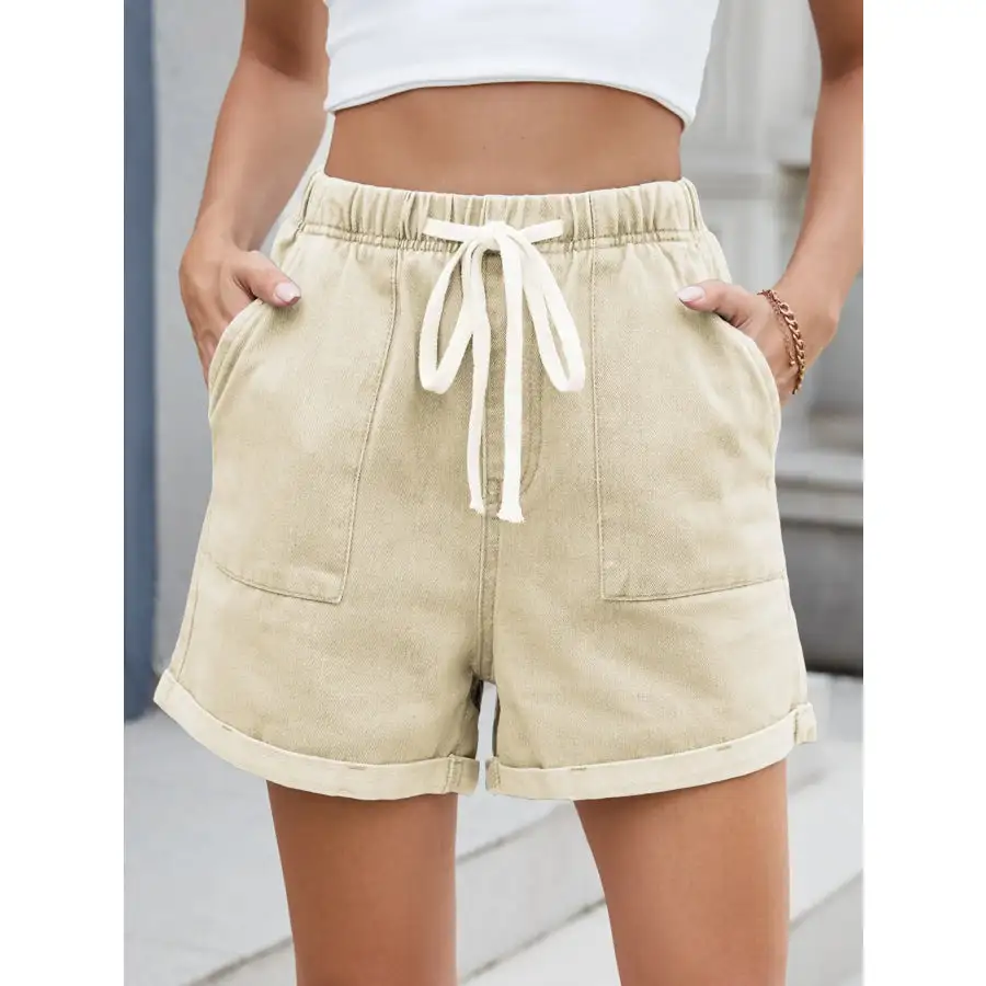 Drawstring Wash Denim Shorts