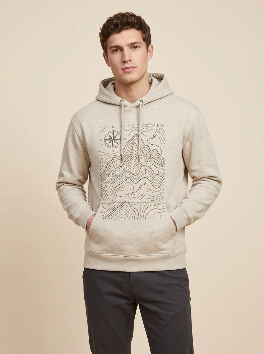 Men's Canyon Hiking Explorer Mountain Topographic Graphic Hoodie