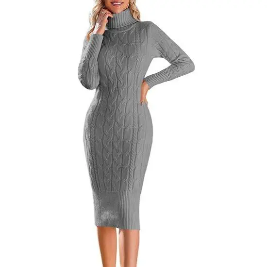 Women’s Long Sleeve Turtleneck Sweater Dress – Effortless Chic, Cozy Confidence