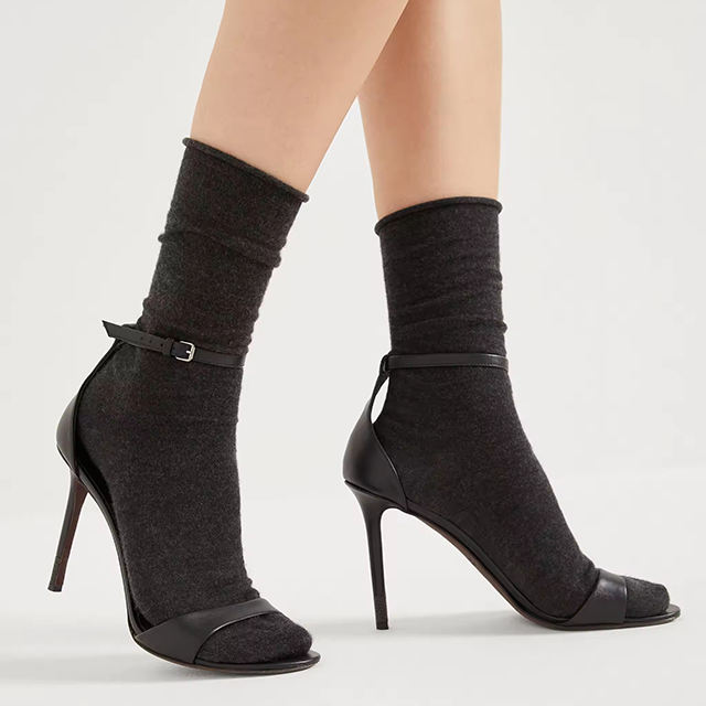 Valeria Black PU Ankle Strap Heels