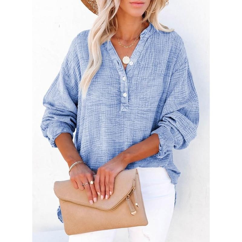 🔥 Women's Casual Button-Up V-Neck Long-Sleeve Shirt | Versatile Everyday Top