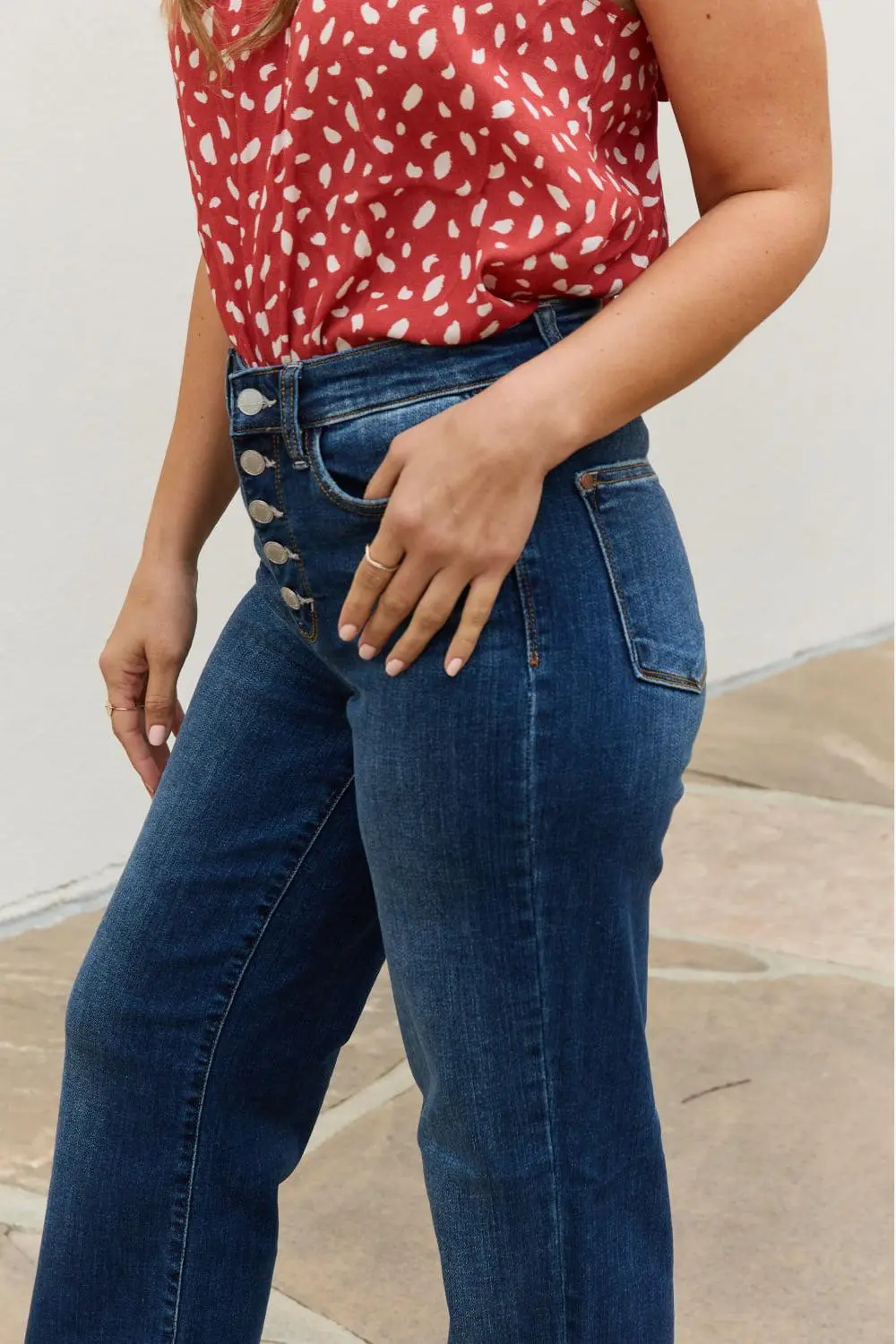 Smooth High Waist Wide Leg Button Denim Jeans
