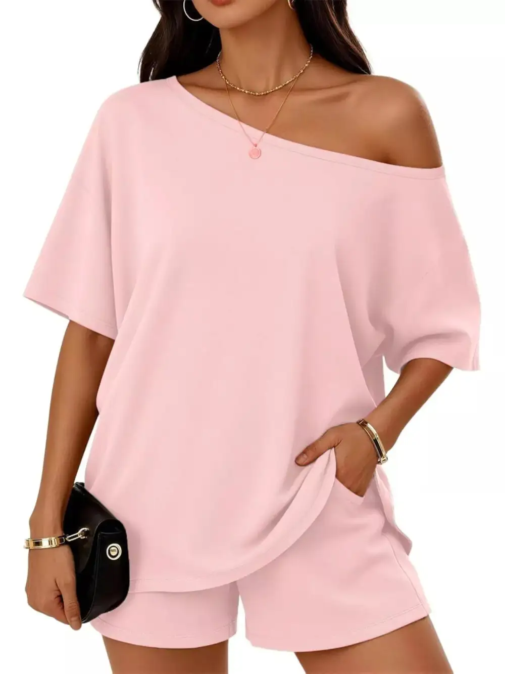 Boat Neck Tee Shorts Set