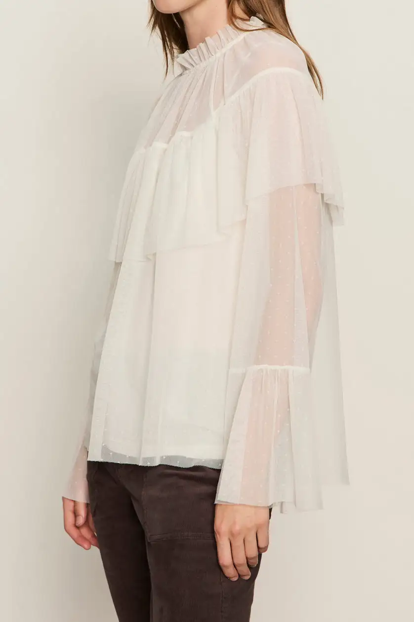 Mesh Ruffle Mixed Media Relaxed Blouse