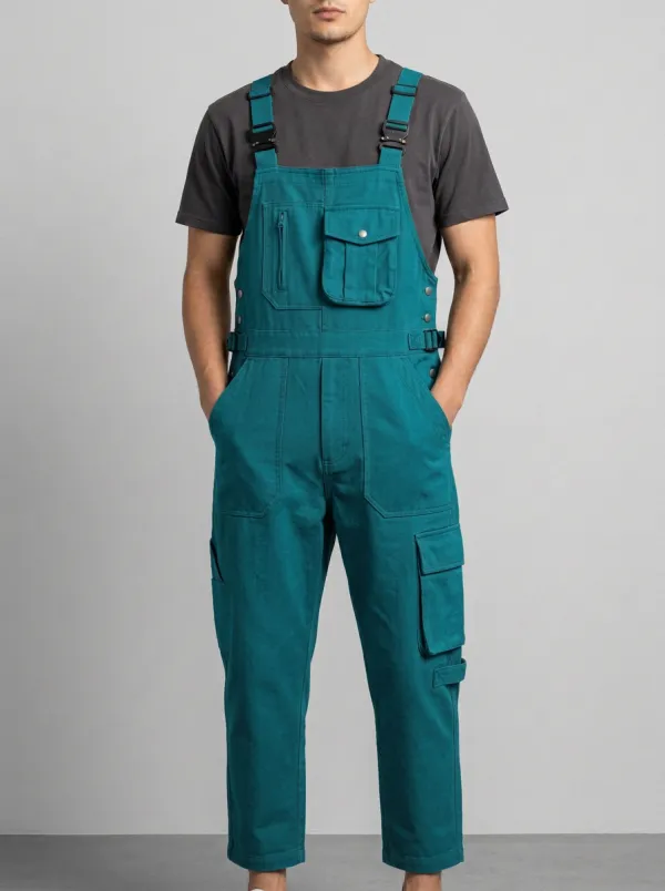 Men's Military Style Olive Green Multi-Pocket Cargo Overalls